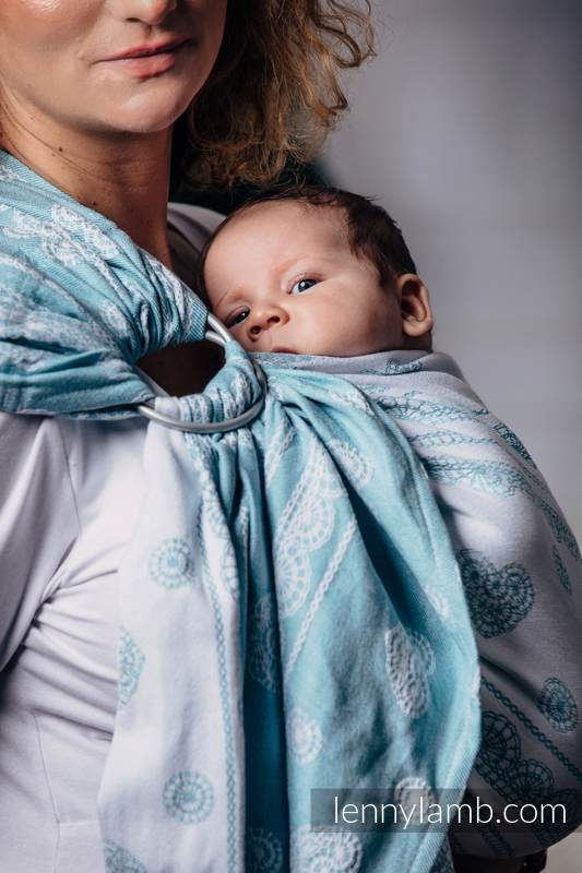 Żakardowa chusta kółkowa do noszenia dzieci, 60% Bawełna 28% Len 12% Jedwab Tussah, ramię bez zakładek - ARKTYCZNA KORONKA - long 2.1m #babywearing