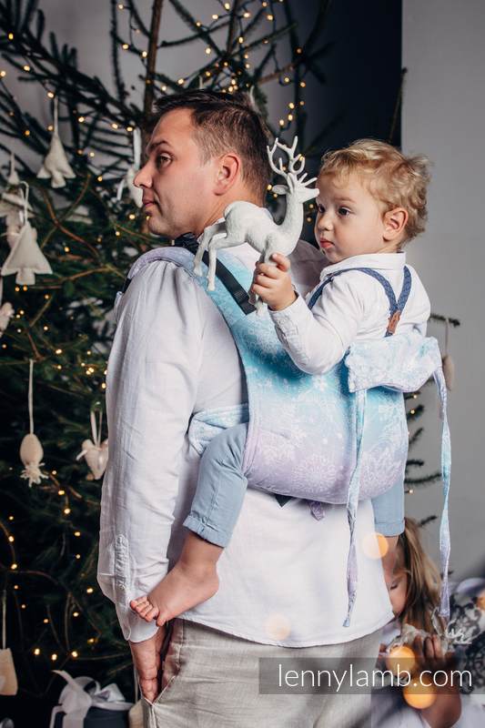 Lenny Buckle Onbuhimo baby carrier, toddler size, jacquard weave (96% cotton, 4% metallised yarn) - GLITTERING SNOW QUEEN  #babywearing