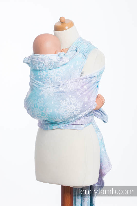Nosidełko dla dzieci WRAP-TAI MINI, 96% bawełna, 4% przędza metalizowana, splot żakardowy, z kapturkiem, LŚNIĄCA KRÓLOWA ŚNIEGU  #babywearing