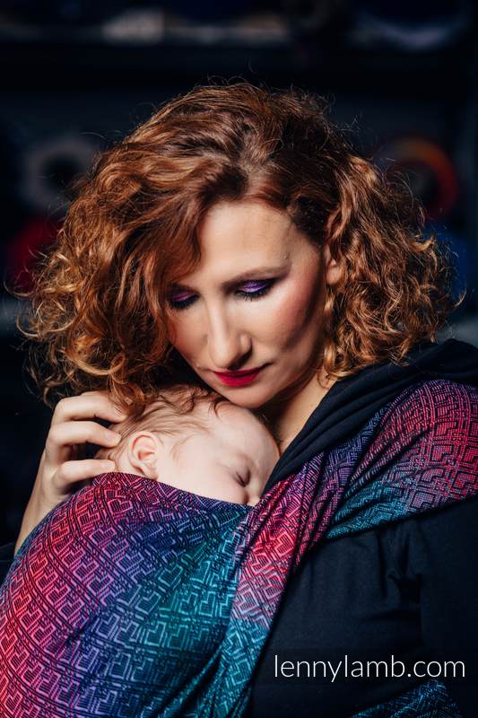 Baby Wrap, Jacquard Weave (60% cotton, 28% Merino wool, 8% silk, 4% cashmere) - BIG LOVE - BLACK OPAL - size L #babywearing
