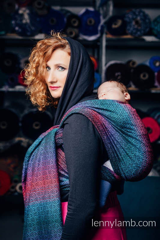 Baby Wrap, Jacquard Weave (60% cotton, 28% Merino wool, 8% silk, 4% cashmere) - BIG LOVE - BLACK OPAL - size XL #babywearing