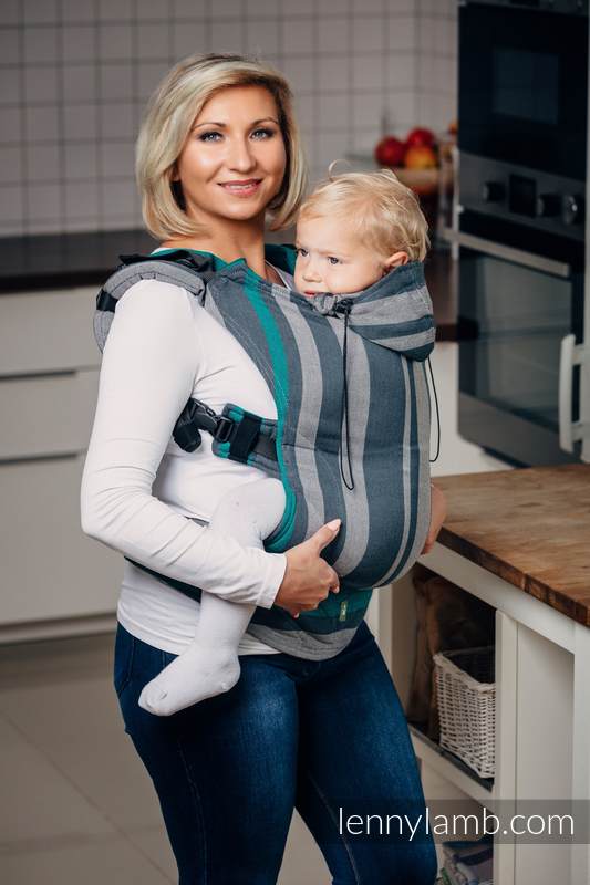 Ergonomic Carrier, Baby Size, broken-twill weave 100% cotton - SMOKY - MINT - Second Generation. #babywearing