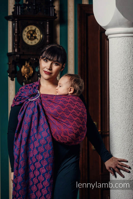 Żakardowa chusta kółkowa do noszenia dzieci, 60% bawełna , 36% wełna merino, 4% przędza metalizowana - PŁATKI AMARYLISA - long 2.1m #babywearing