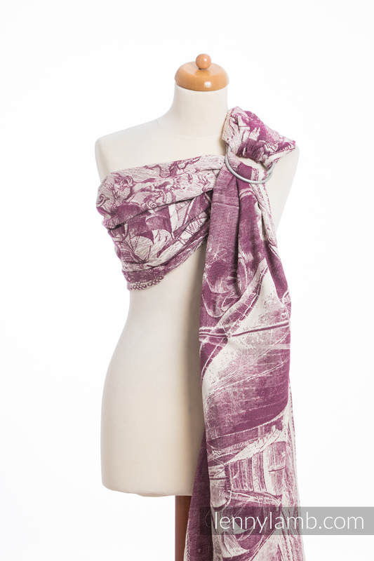Sling, jacquard (60% Coton,40% Laine mérinos) - avec épaule sans plis - GALLEONS BORDEAUX & CRÈME - standard 1.8m #babywearing