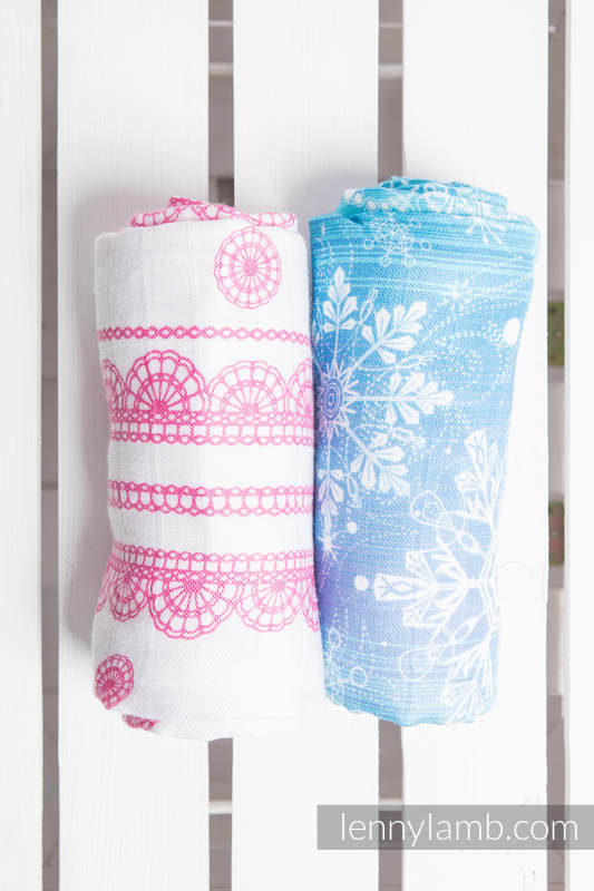 Swaddle Blanket Set - SNOW QUEEN, ICED LACE PINK & WHITE #babywearing