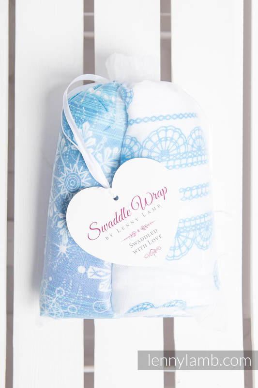 Mulldecken Set - SNOW QUEEN, ICED LACE TÜRKIS & WEISS #babywearing