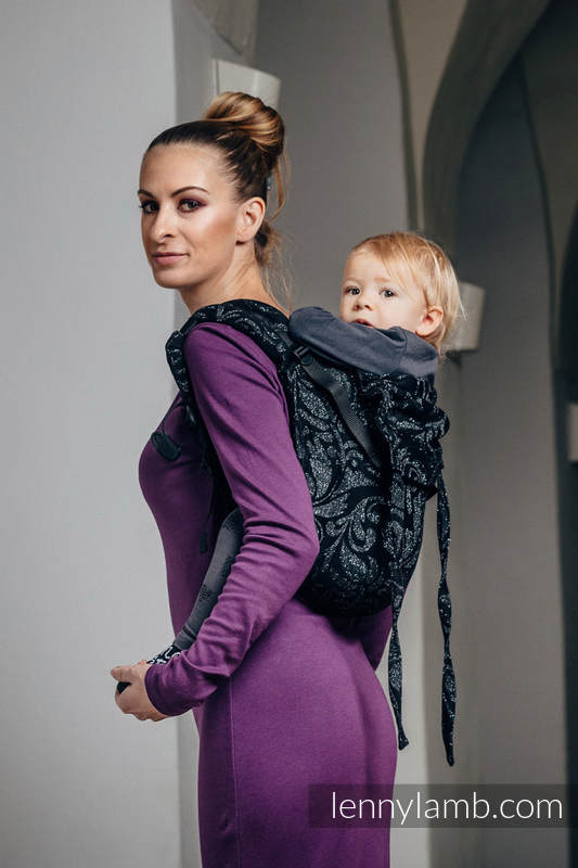 Lenny Buckle Onbuhimo baby carrier, toddler size, jacquard weave (96% cotton, 4% metallised yarn) - TWISTED LEAVES METAL & DUST #babywearing
