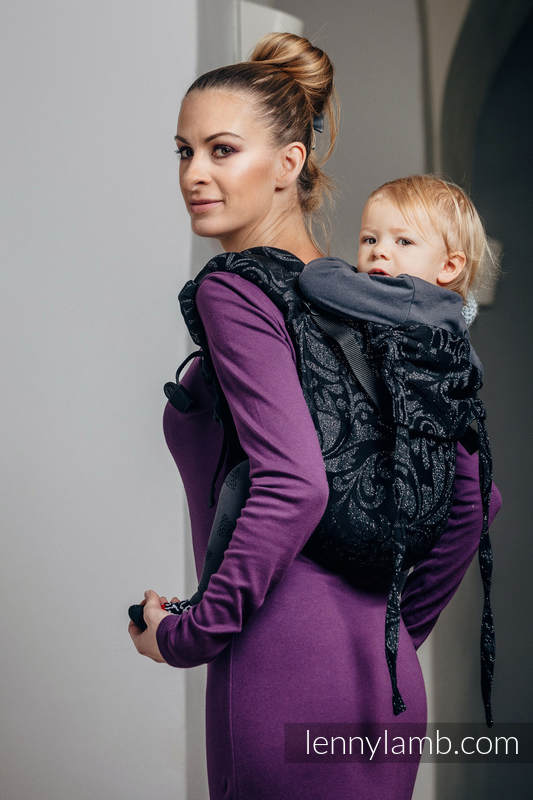 Lenny Buckle Onbuhimo baby carrier, standard size, jacquard weave (96% cotton, 4% metallised yarn) - TWISTED LEAVES METAL & DUST #babywearing