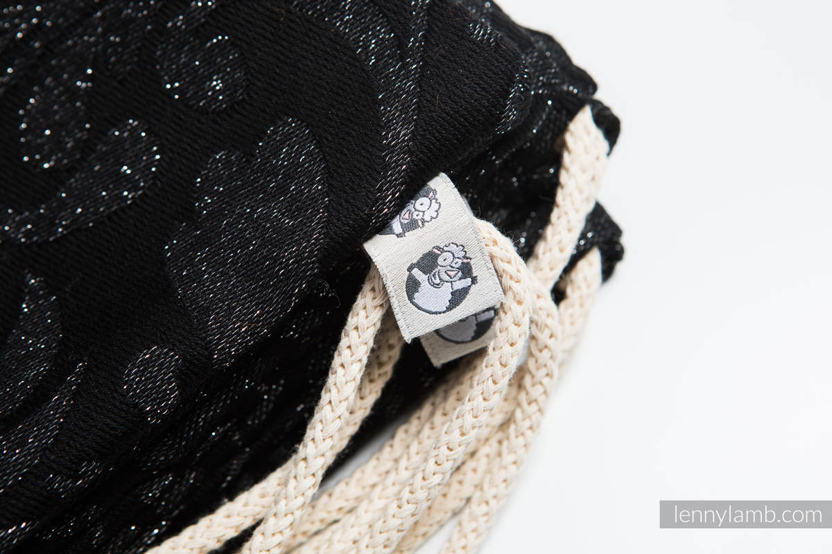 Mochila portaobjetos hecha de tejido de fular (96% algodón, 4% hilo metalizado) - TWISTED LEAVES METAL & DUST - talla estándar 32cmx43cm #babywearing