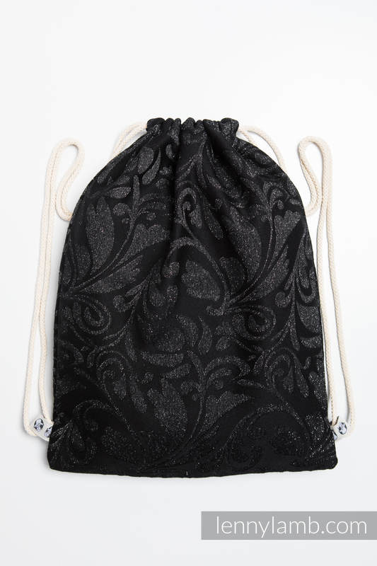 Sackpack made of wrap fabric (96% cotton, 4% metallised yarn) - TWISTED LEAVES METAL & DUST - standard size 32cmx43cm #babywearing