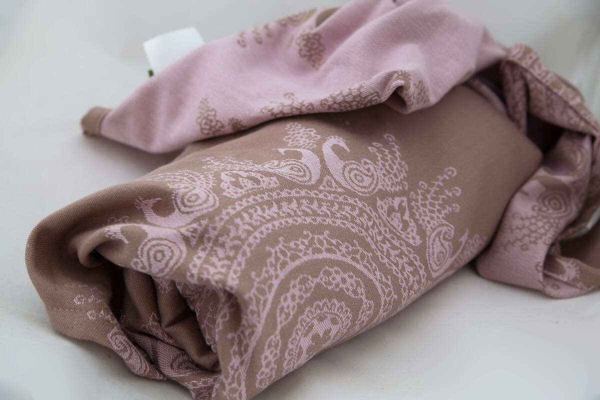 Baby Wrap, Jacquard Weave (100% cotton) - Indian Peacock - Pink&Coffee - size M #babywearing