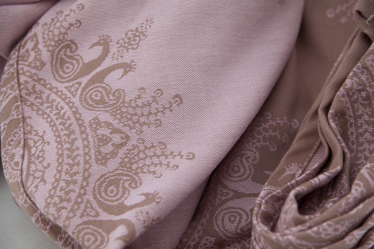 Baby Wrap, Jacquard Weave (100% cotton) - Indian Peacock - Pink&Coffee - size M #babywearing