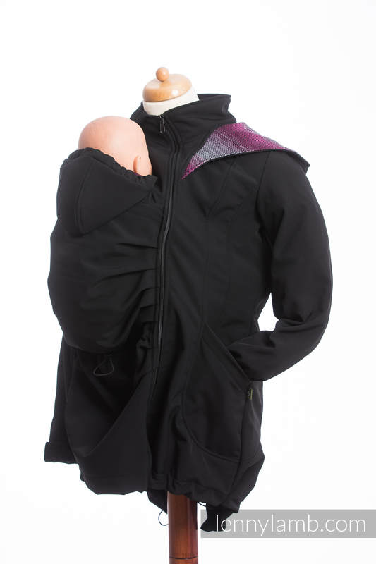 Babywearing Coat - Softshell - Black with Little Herringbone Inspiration - size S #babywearing