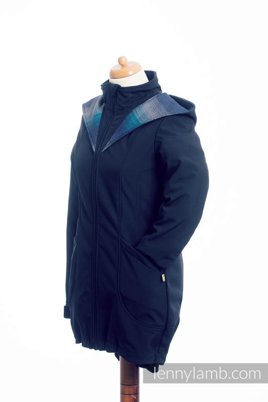 Babywearing Coat - Softshell - Navy Blue with Little Herringbone Illusion - size S #babywearing