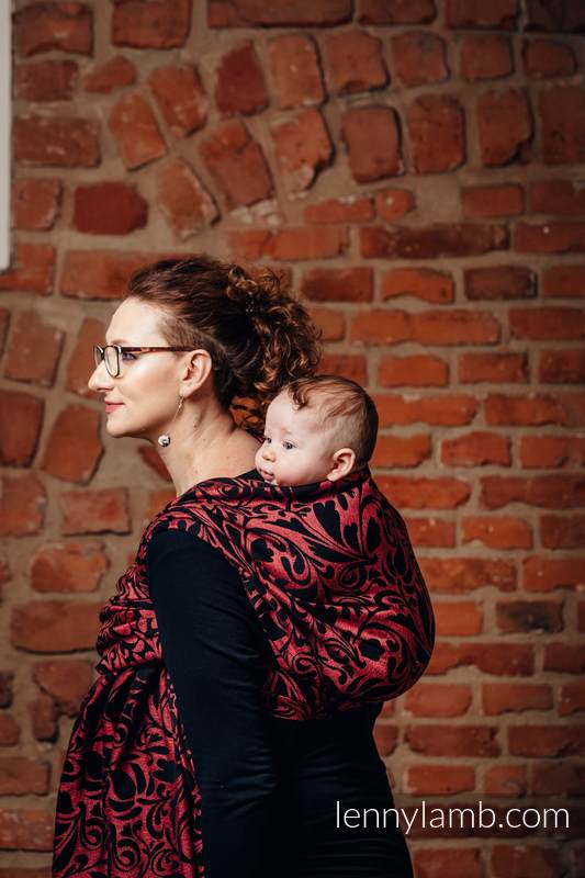 Écharpe, jacquard (60% Coton, 28% Lin, 12% Soie tussah) - TWISTED LEAVES - PINCH OF CHILLI - taille XS #babywearing