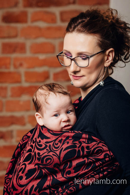 Ringsling, Jacquard Weave (60% cotton 28% linen 12% tussah silk) - TWISTED LEAVES - PINCH OF CHILLI - long 2.1m #babywearing