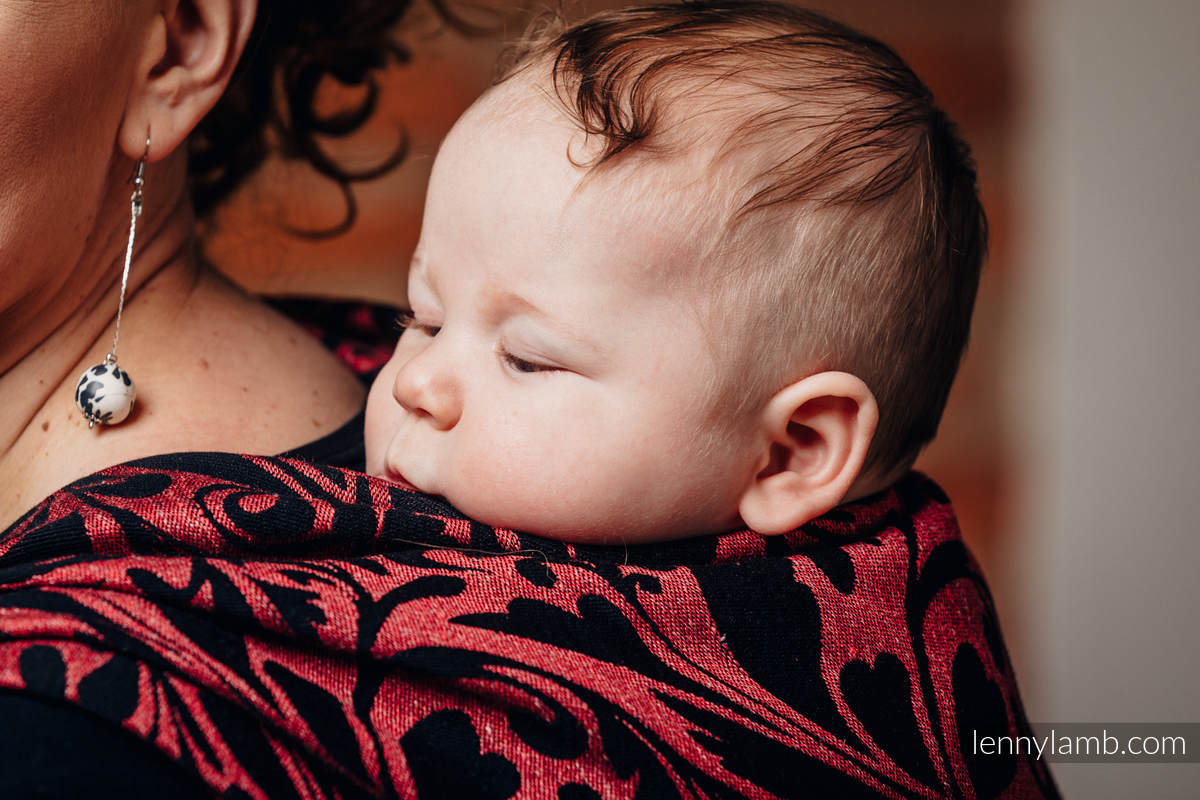 Baby Wrap, Jacquard Weave (60% cotton 28% linen 12% tussah silk) - TWISTED LEAVES - PINCH OF CHILLI - size L #babywearing