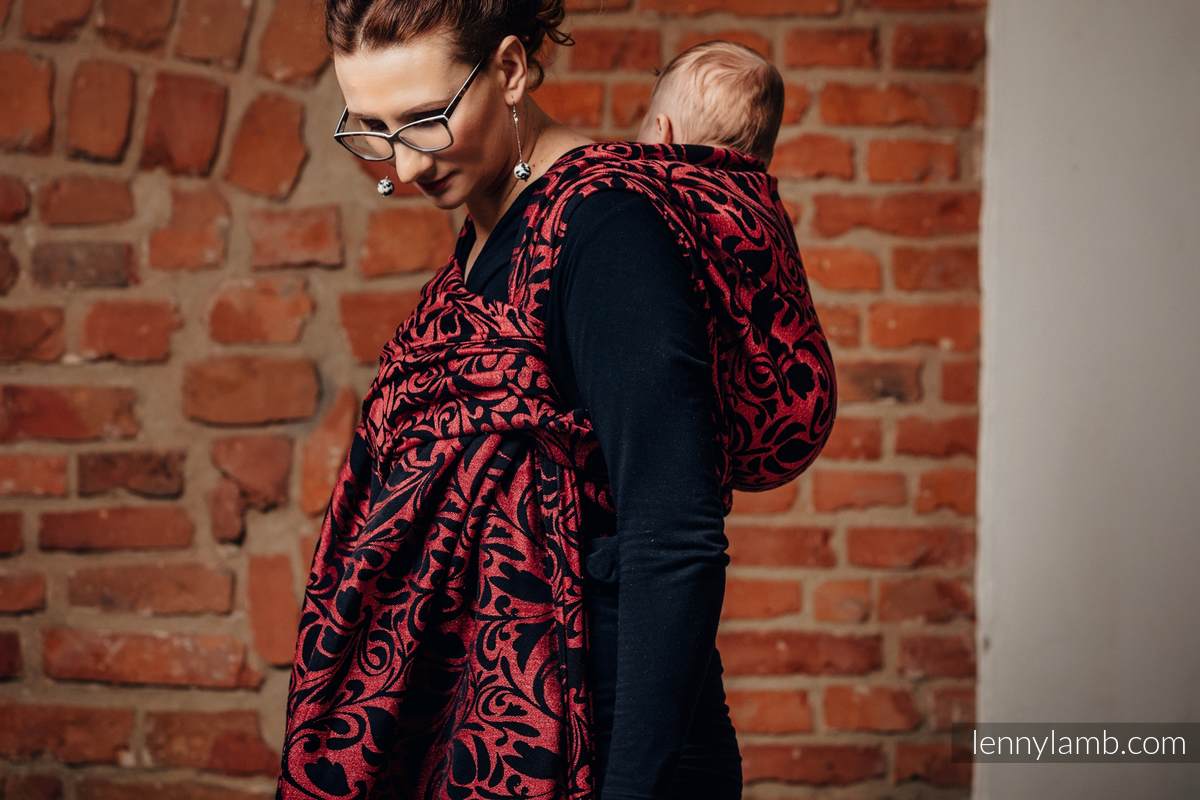 Baby Wrap, Jacquard Weave (60% cotton 28% linen 12% tussah silk) - TWISTED LEAVES - PINCH OF CHILLI - size L #babywearing
