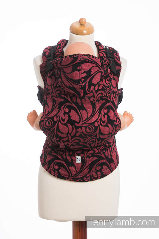 Ergonomic Carrier, Baby Size, jacquard weave 60% cotton 28% linen 12% tussah silk - TWISTED LEAVES - PINCH OF CHILLI, Second Generation #babywearing