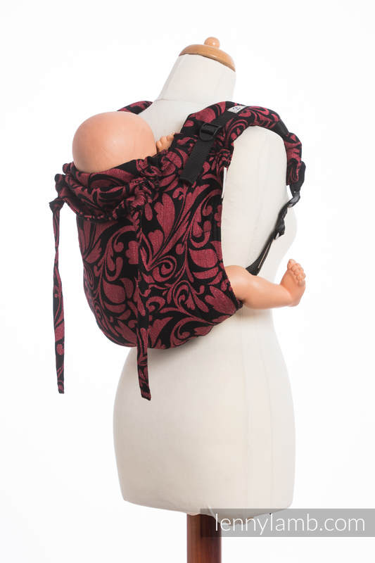 Onbuhimo de Lenny, taille standard, jacquard (60% Coton, 28% Lin, 12% Soie tussah) - TWISTED LEAVES - PINCH OF CHILLI #babywearing