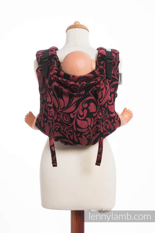 Lenny Buckle Onbuhimo baby carrier, toddler size, jacquard weave (60% cotton 28% linen 12% tussah silk) - TWISTED LEAVES - PINCH OF CHILLI #babywearing