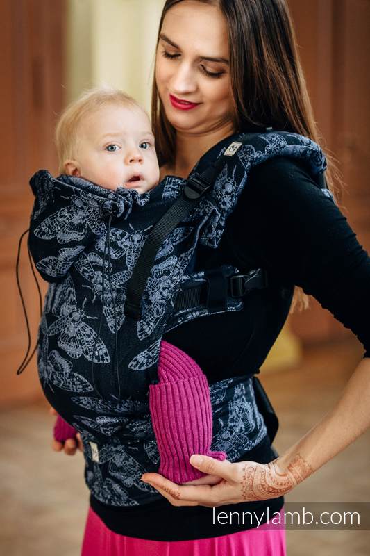 Ergonomic Carrier, Baby Size, jacquard weave, 96% cotton, 4% metallised yarn - QUEEN OF THE NIGHT - Second Generation #babywearing