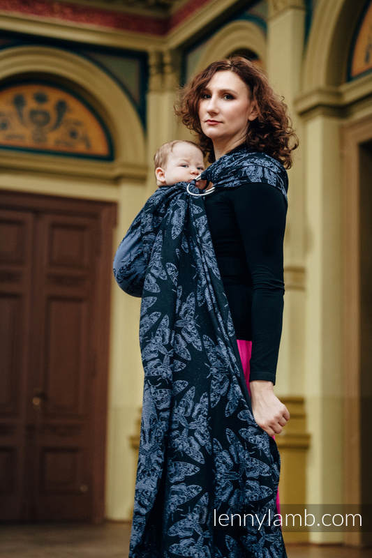 Żakardowa chusta kółkowa do noszenia dzieci, 96% bawełna, 4% przędza metalizowana - KRÓLOWA NOCY - standard 1.8m #babywearing