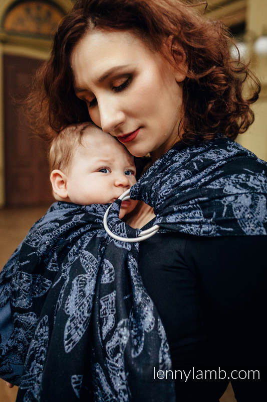 Żakardowa chusta kółkowa do noszenia dzieci, 96% bawełna, 4% przędza metalizowana, ramię bez zakładek - KRÓLOWA NOCY - standard 1.8m #babywearing