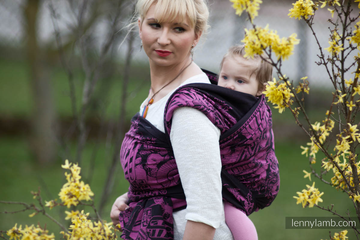 Baby Wrap, Jacquard Weave (100% cotton) - Speed Purple & Black - size M #babywearing