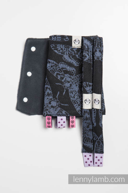 Drool Pads & Reach Straps Set, (Outer fabric - 96% cotton, 4% metallised yarn; Lining - 100% polyester) - QUEEN OF THE NIGHT #babywearing