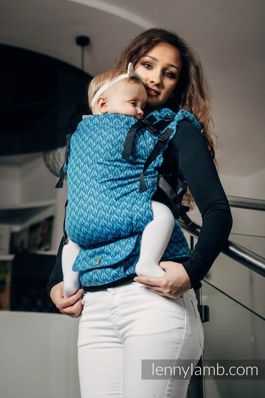 Mochila LennyUp, talla estándar, tejido jaquard 100% algodón - conversión de fular COULTER AZUL MARINO & TURQUESA #babywearing