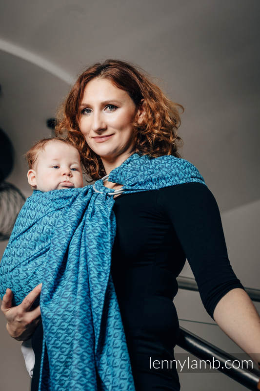 Ringsling, Jacquard Weave (100% cotton) - with gathered shoulder - COULTER NAVY BLUE & TURQUOISE - long 2.1m #babywearing