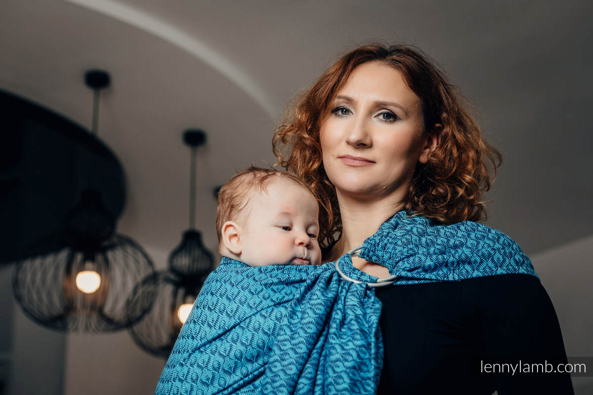 Ringsling, Jacquard Weave (100% cotton) - COULTER NAVY BLUE & TURQUOISE - long 2.1m #babywearing