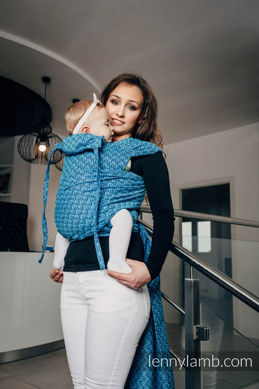 WRAP-TAI toddler avec capuche, jacquard/ 100 % coton / COULTER BLEU MARINE & TURQUOISE #babywearing