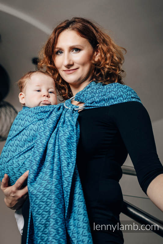 Ringsling, Jacquard Weave (100% cotton) - COULTER NAVY BLUE & TURQUOISE - long 2.1m #babywearing