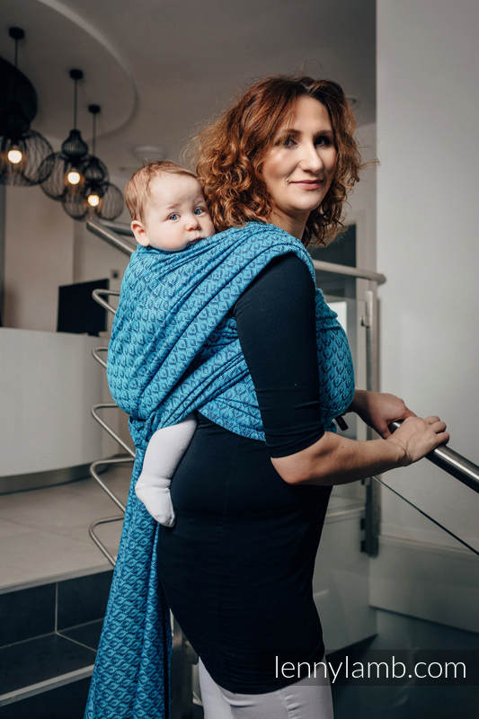 Baby Wrap, Jacquard Weave (100% cotton) - COULTER NAVY BLUE & TURQUOISE  - size XS #babywearing