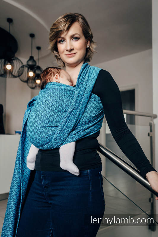Fular, tejido jacquard (100% algodón) - COULTER AZUL MARINO & TURQUESA - talla L #babywearing