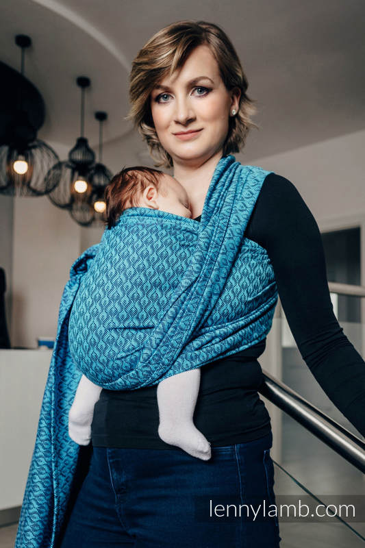 Fular, tejido jacquard (100% algodón) - COULTER AZUL MARINO & TURQUESA - talla M #babywearing