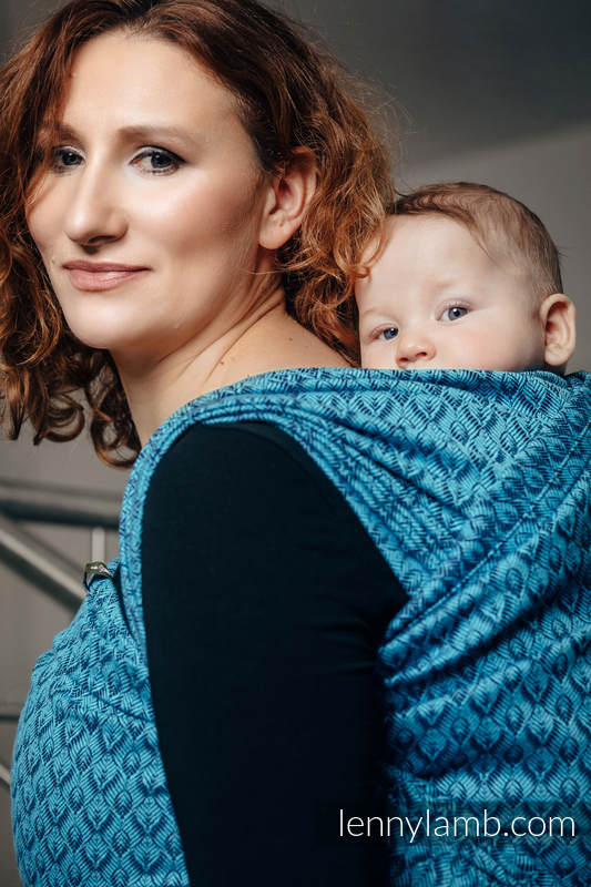Żakardowa chusta do noszenia dzieci, bawełna - COULTERA GRANAT Z TURKUSEM - rozmiar L #babywearing