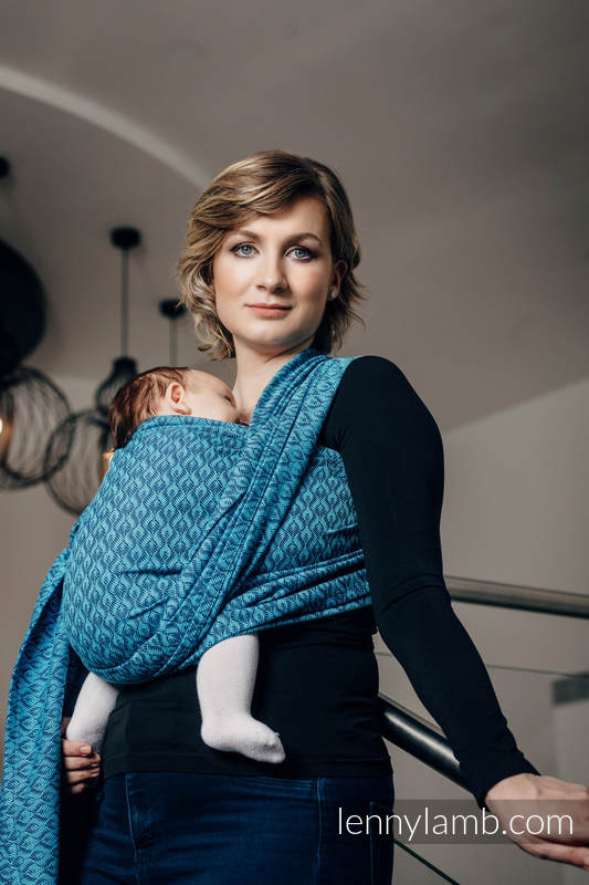 Fular, tejido jacquard (100% algodón) - COULTER AZUL MARINO & TURQUESA - talla S #babywearing