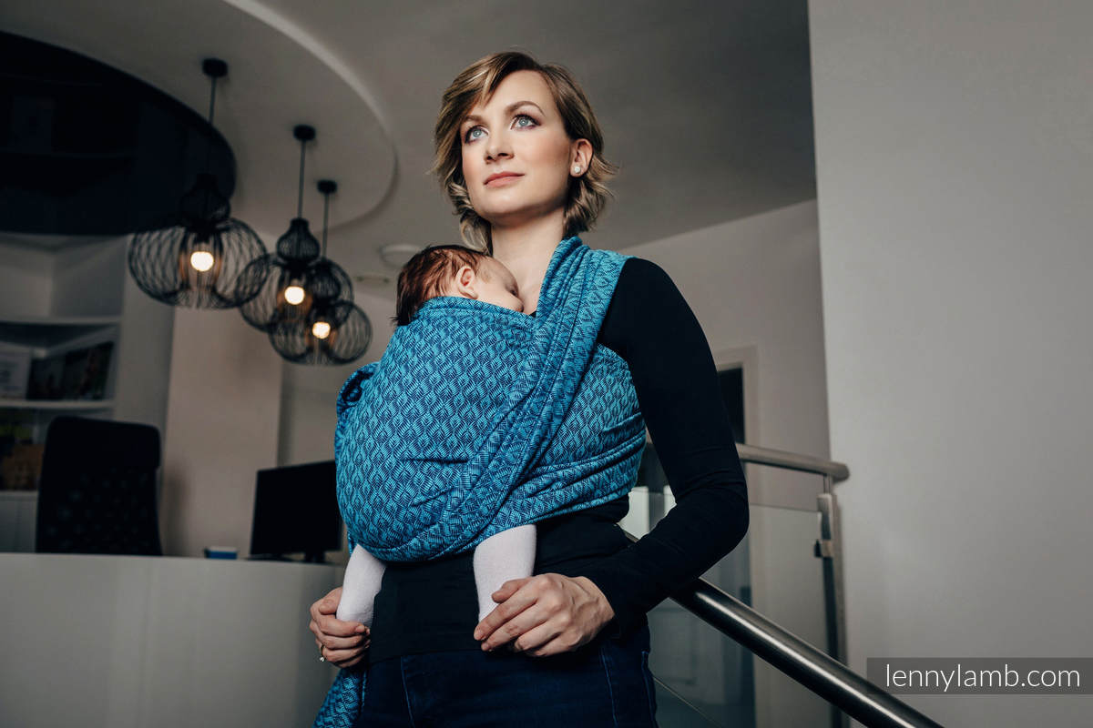 Żakardowa chusta do noszenia dzieci, bawełna - COULTERA GRANAT Z TURKUSEM - rozmiar XS #babywearing