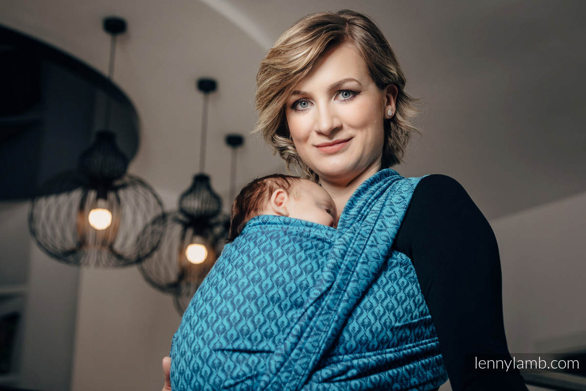 Baby Wrap, Jacquard Weave (100% cotton) - COULTER NAVY BLUE & TURQUOISE  - size M #babywearing