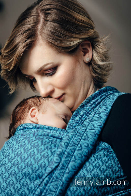 Fular, tejido jacquard (100% algodón) - COULTER AZUL MARINO & TURQUESA - talla XL #babywearing