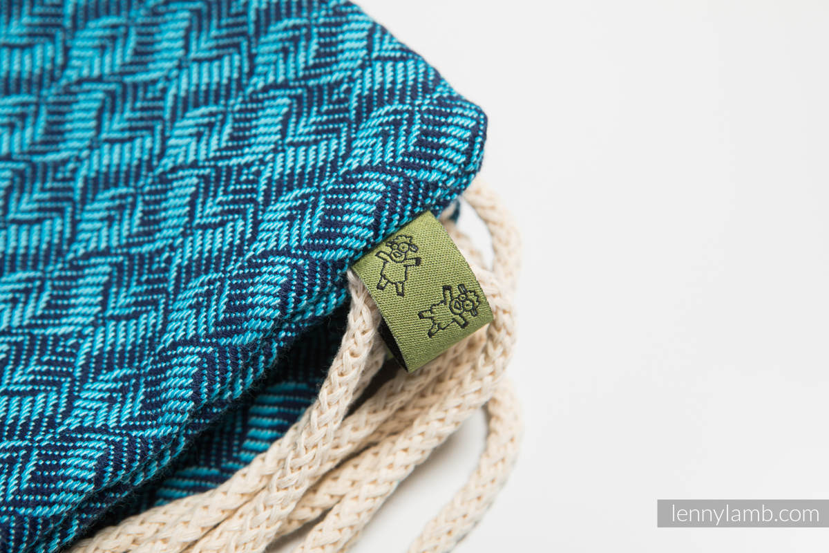 Sac à cordons en retailles d’écharpes (100% coton) - COULTER BLEU MARINE & TURQUOISE - taille standard 32 cm x 43 cm #babywearing