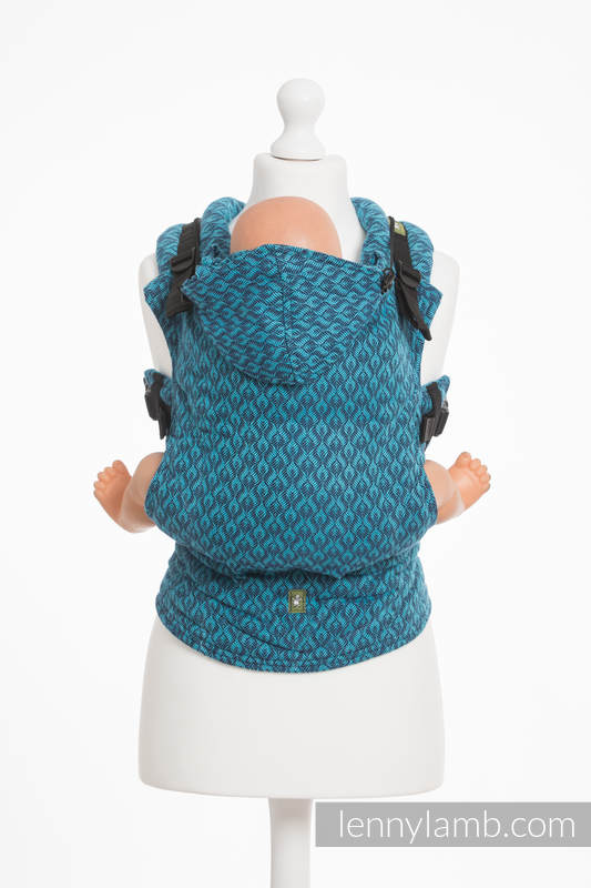Mochila ergonómica, talla Toddler, jacquard 100% algodón - COULTER AZUL MARINO & TURQUESA - Segunda generación #babywearing