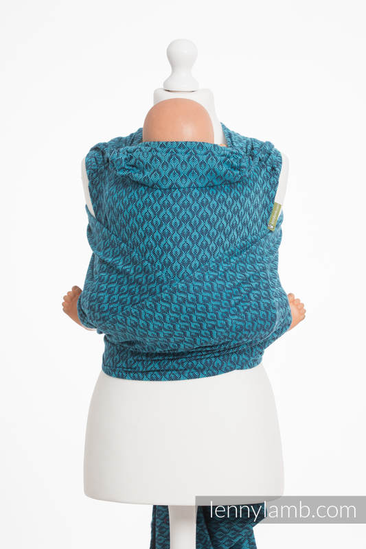 WRAP-TAI portabebé Mini con capucha/ jacquard sarga/100% algodón/ COULTER AZUL MARINO & TURQUESA #babywearing