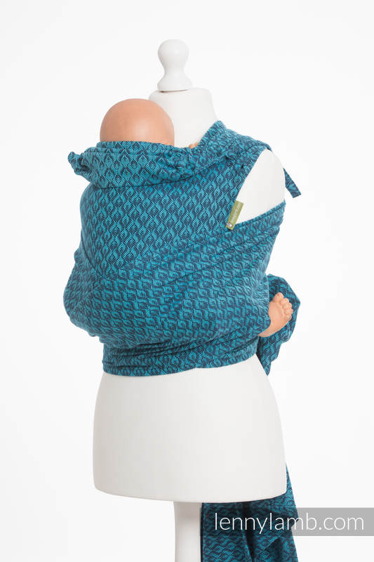 WRAP-TAI Tragehilfe Mini mit Kapuze/ Jacquardwebung / 100% Baumwolle / COULTER DUNKELBLAU & TÜRKIS #babywearing