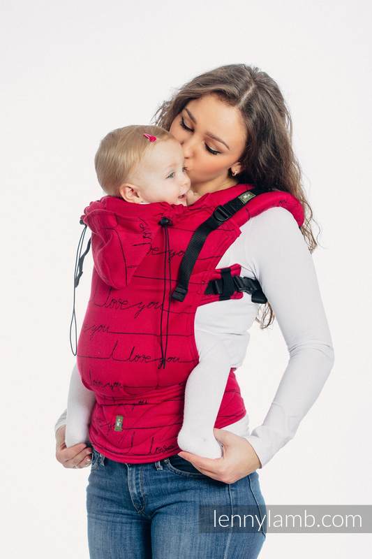 Porte-bébé ergonomique, taille toddler, jacquard 100 % coton, I LOVE YOU - Deuxième génération #babywearing