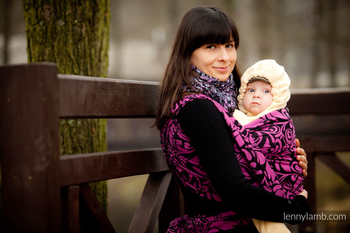 Baby Wrap, Jacquard Weave (100% cotton) - Twisted Leaves Purple & Black - size M #babywearing