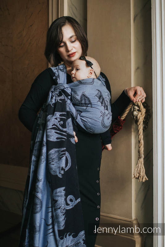 Baby Wrap, Jacquard Weave (74% cotton 26% silk) - MOON DRAGON - size M #babywearing